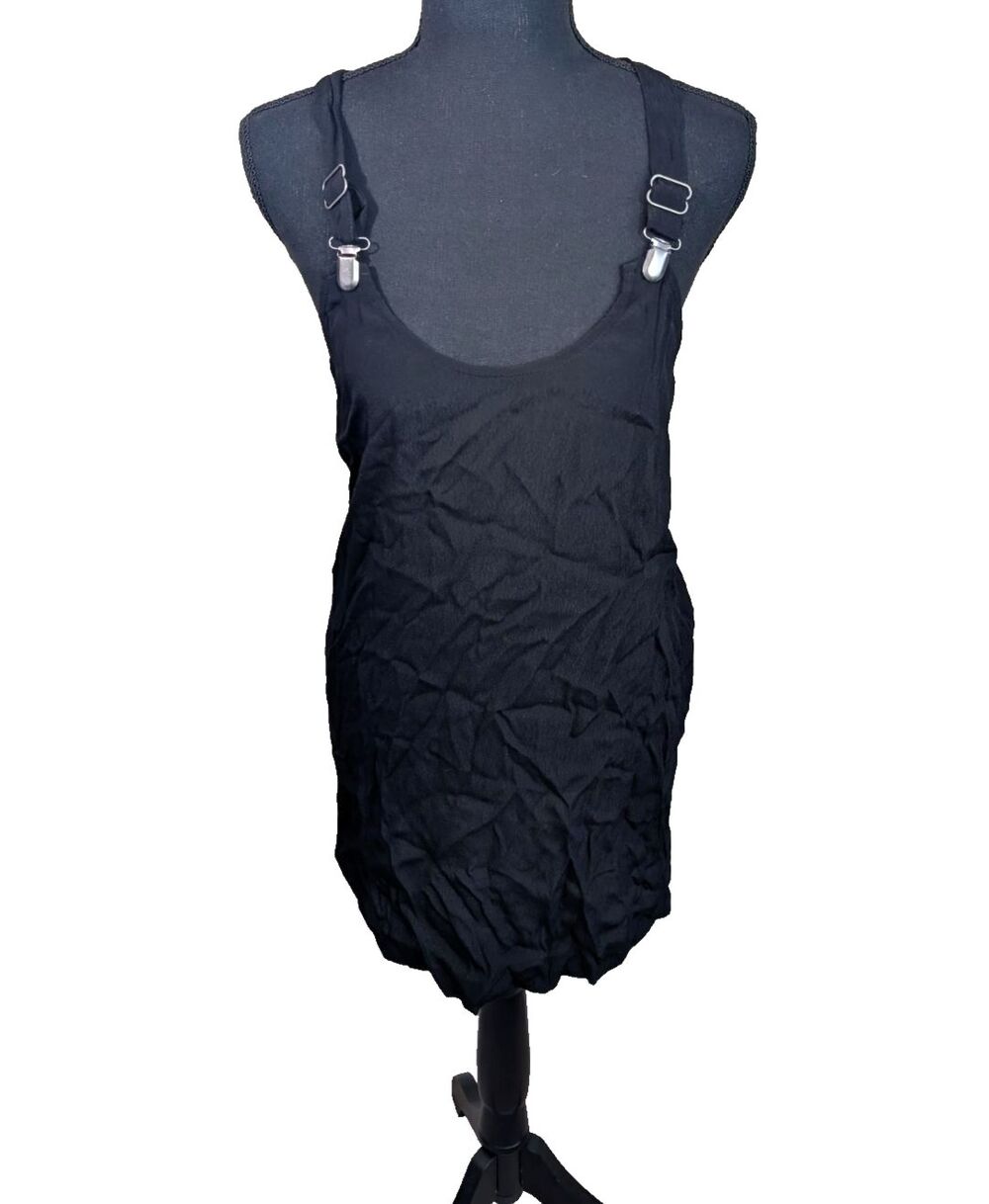 Silence + Noise Mini Dress Black Rayon Scoop Neck Adjustable Clip Straps XS